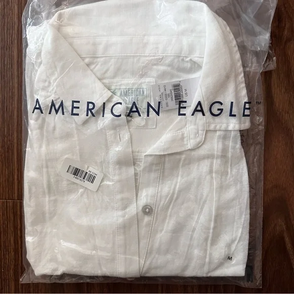 American Eagle Outfitters White Linen Oversized Crop Shirt Sz M - Picture 6 of 7